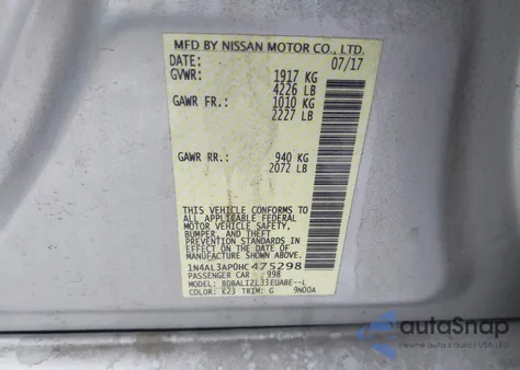 2017 Nissan Altima 2.5 Sv from USA, damaged, VIN 1N4AL3AP0HC475298